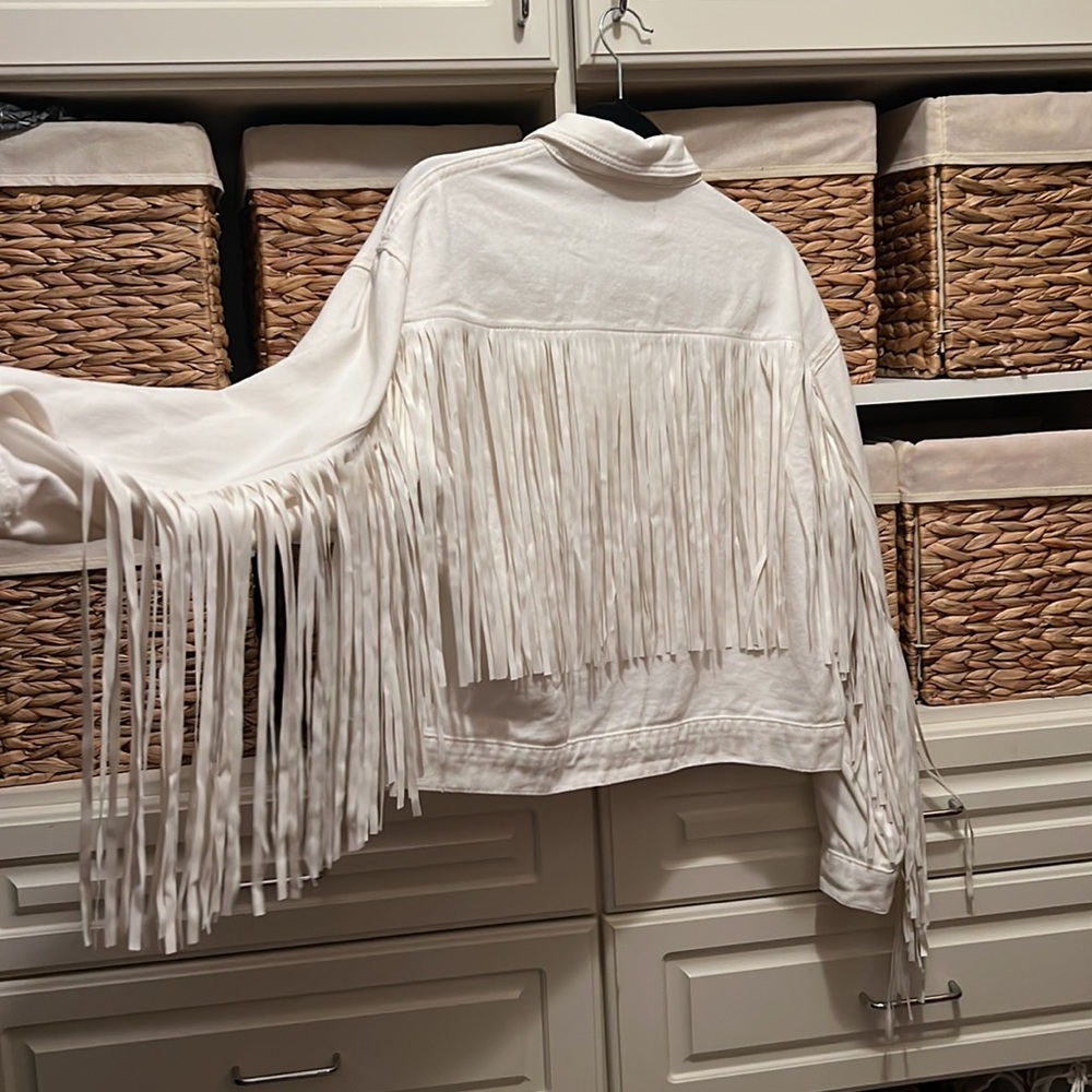 Animare White Fringe Denim Jacket